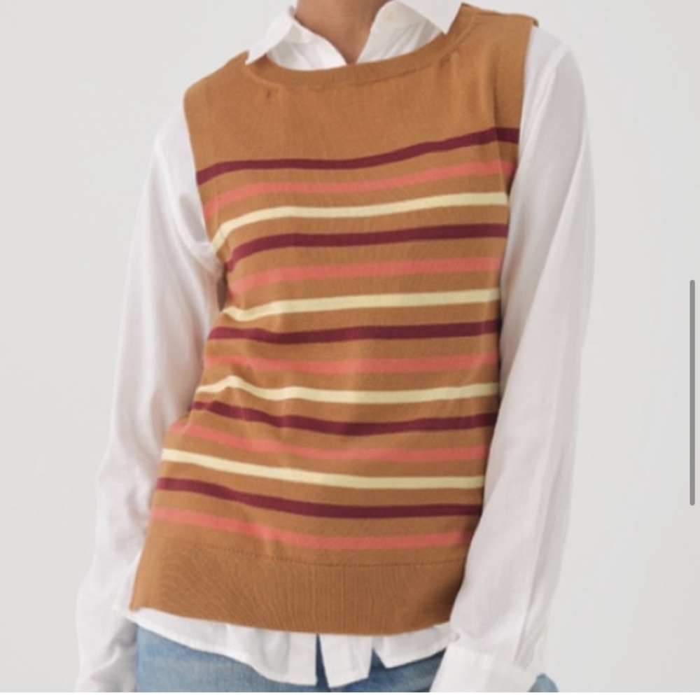 PACT SZ LARGE 100% ORGANIC COTTON CLASSIC FINE KNIT SHELL IN WARM SPICE STRIPE - Picture 8 of 13